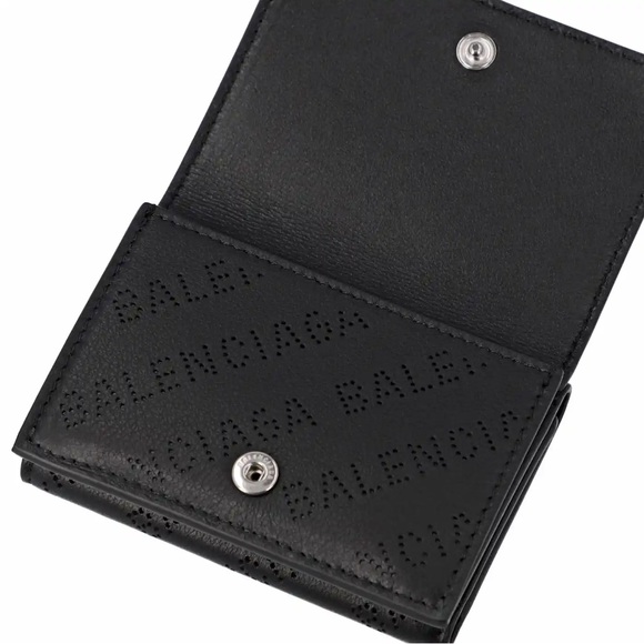 BALENCIAGA Leather Punching Mini Wallet Trifold Black Women Unused S1904 - Picture 11 of 16